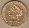 1880 $5 US Gold Liberty Head coin