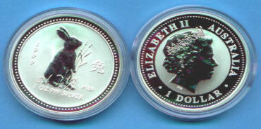 1999 Lunar Silver RABBIT Australia 1 ounce coin