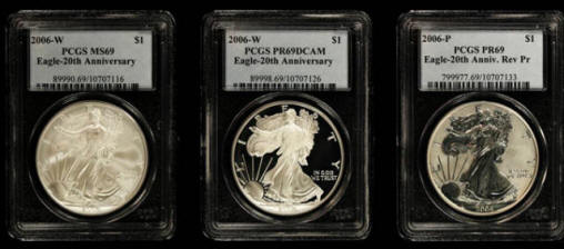 20th anniversary three coin U.S. silver eagle set