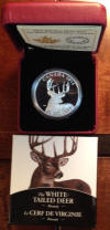 White Tailed Deer $20 Silver coin Portrait with Rack