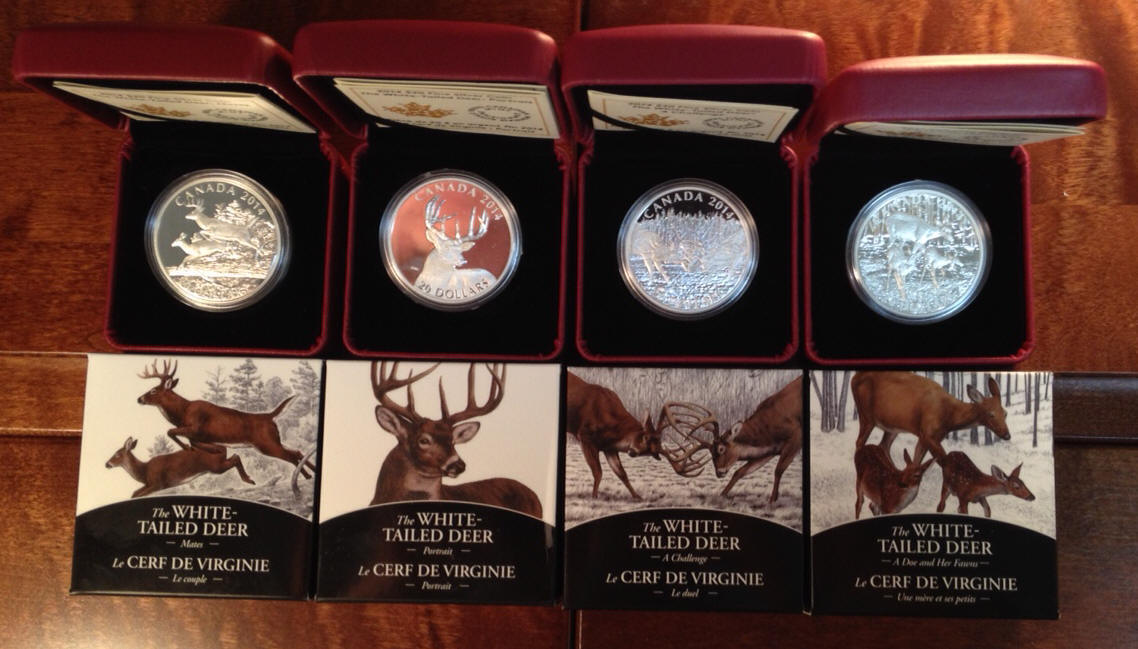 Set of 2014 White Tailed Deer Canada $20 Silver 1 ounce coins