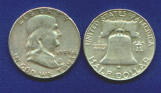 Ben Franklin - Liberty Bell silver U.S. Half dollar coins