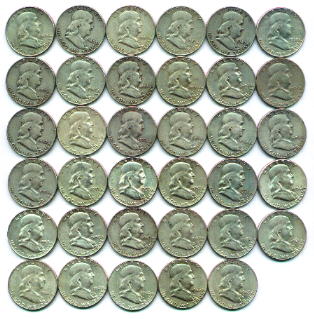 Complete set of silver Ben FRANKLIN Half dollar coins