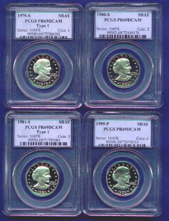 Set of all four Susan B. Anthony proof dollars - PCGS PR69 DCAM