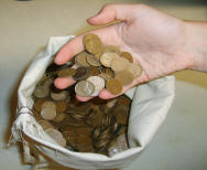 hand full of wheat back pennies